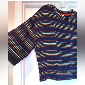 EUC Sundry 0 XS Multi Stripe Pullover Sweater Rainbow Stripe Navy 3/4 Sleeve
